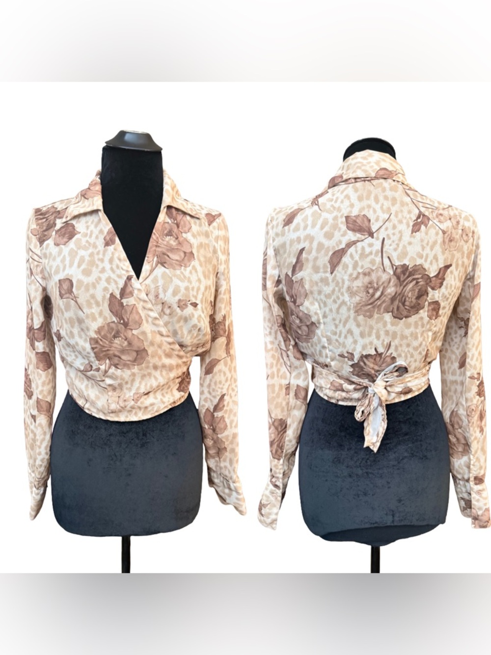 Y2K XOXO Animal Print Floral Wrap Blouse
